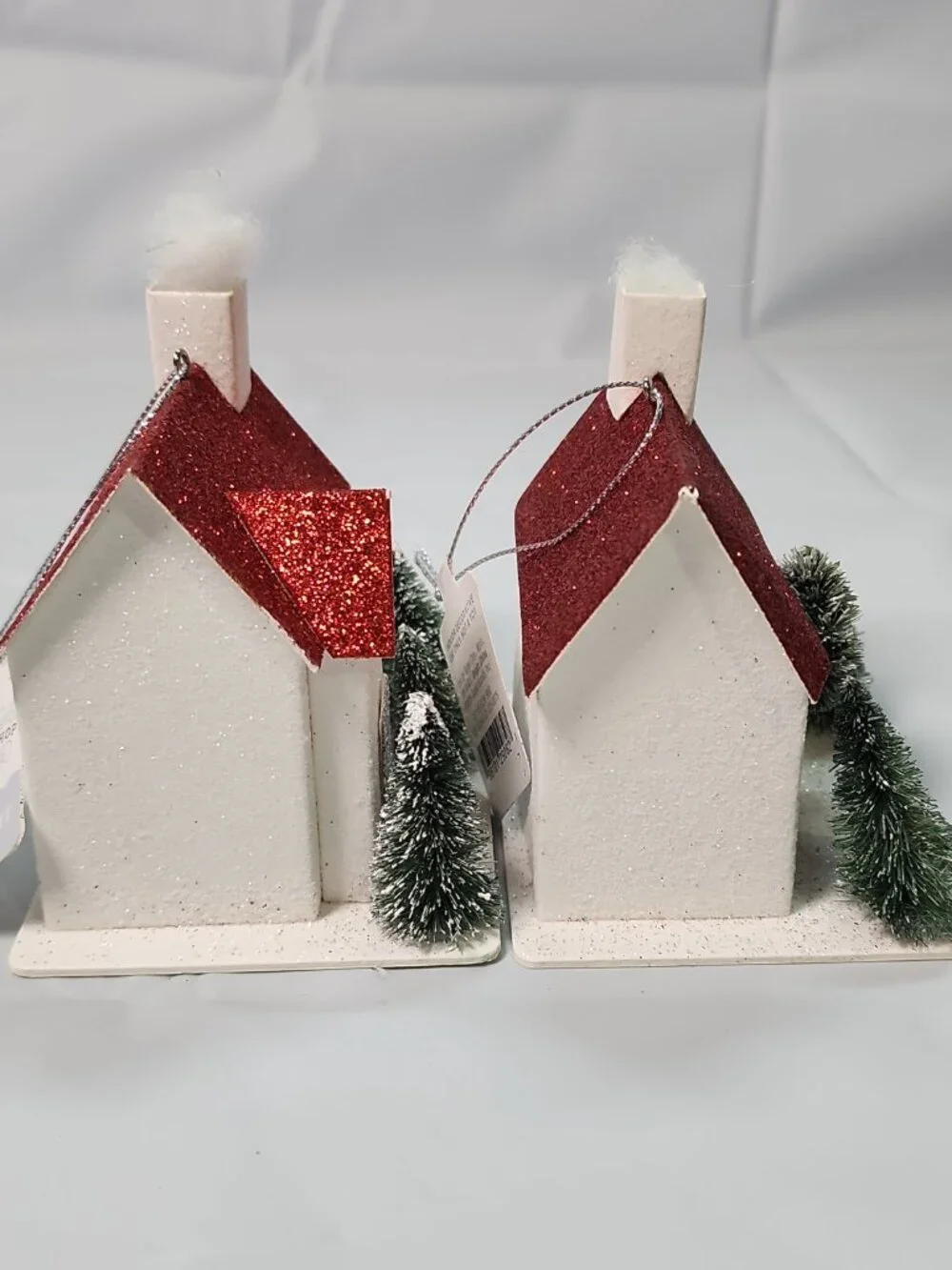 Target Wondershop 2 Red White Glitter Paper Putz Style House Christmas Ornaments
